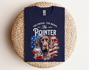 German Shorthaired Pointer Shirt, Proud Brave Pointer Dog Person Grunge American Flag Graphic GSP Tee, Hunting Gundog Birddog Lover Gift