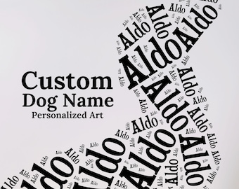 Portrait personnalisé de nom d'animal de compagnie de teckel, impression d'art personnalisée de mot de Doxie, cadeau de teckel dans la mémoire de chien de Weiner, cadeau de perte d'animal de compagnie commémoratif unique