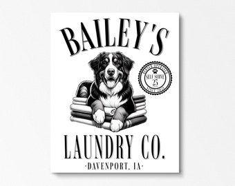 Personalized Bernese Mountain Dog Laundry Room Sign. Custom Berner Dog Bathroom Decor Gift. Companion Dog Home Decor Wall Art Laundry Signs.