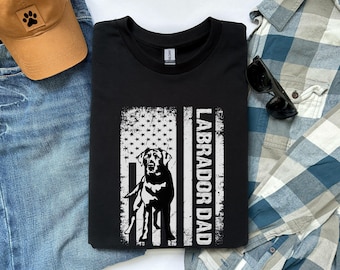 Black Lab Dog Dad Shirt, Custom Fathers Day Retriever Dog Dad Gift, Dog People Grunge Flag Shirt, Patriotic Lab Dad Birthday Gift for Men