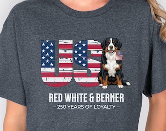 Chemise 250e anniversaire bouvier bernois, T-shirt rouge blanc drapeau patriotique bernois, 1776-2026 États-Unis T-shirt 250 ans d'Amérique Amérique