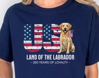 Chemise 250e anniversaire de laboratoire jaune, t-shirt drapeau américain patriotique du pays du Labrador, t-shirt pour chien USA Upland Retriever 250 ans des États-Unis