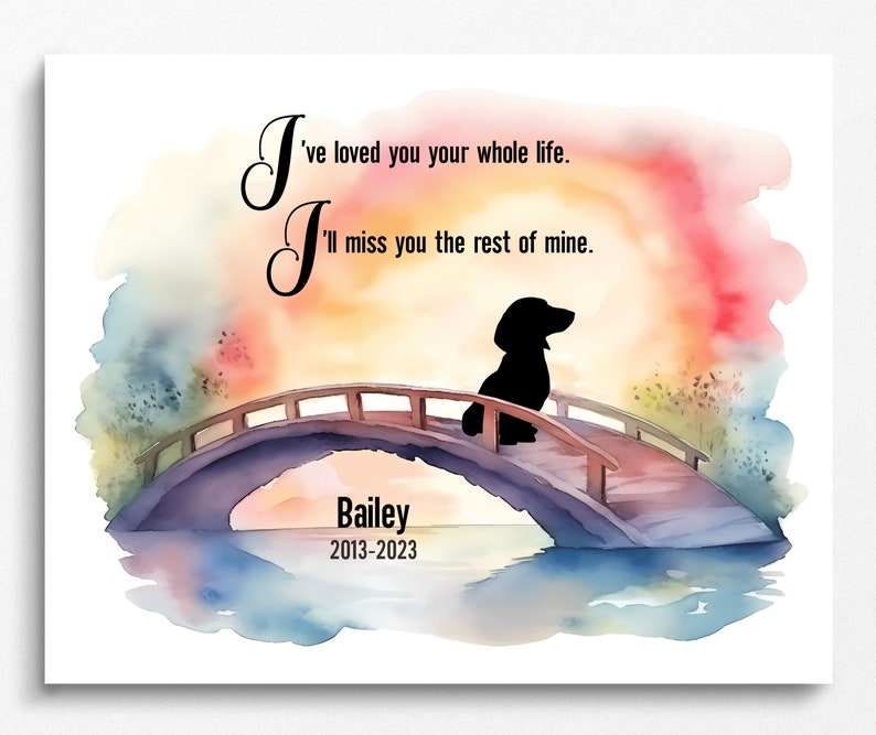 Custom Dachshund Dog Memorial Gift. Loss of Dachshund Pet Sympathy Wall Art. Personalized Rainbow Bridge K9 Pet Loss Remembrance Artwork. image 1