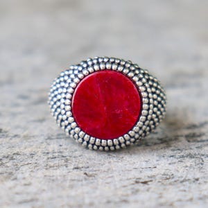 Ruby Gemstone Ring, 925 Sterling Silver, Round Cut Stone, Textured Ring, Oxidized Ring, Statement Ring, Men's Signet Ring, Gift For Her
