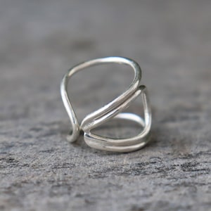 Handmade Sterling Silver Double Loop Ring, Modern Open Wrap Statement Jewelry