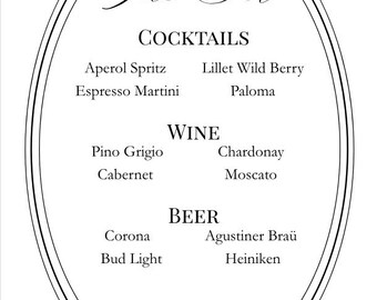 Editable Bar Menu Template: Modern Event Drink List (Digital Download)