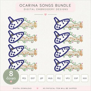 Gamer Bundle Ocarina Songs Embroidery  | 8 Inspired Machine Embroidery Designs | Geek Collection | Digital Download  Pack PES JEF DST