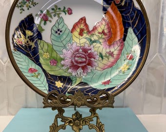 Vintage 24 cm flache Tabakblatt-Messingschale