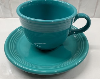 Ensemble tasse et soucoupe Fiestaware turquoise Homer Laughlin