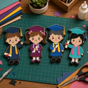 Examen Barn SVG-paket | 4 lager pappersklippta SVG-filer | 3D Flerlagersexamen | Cricut & Silhouette | DXF | Direktnedladdning