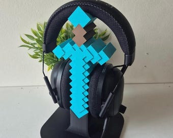 Soporte para auriculares estilo Minecraft – Soporte para auriculares de juegos impreso en 3D – Organizador de escritorio con diseño pixelado – Decoración para sala de juegos – Regalo único para gamers