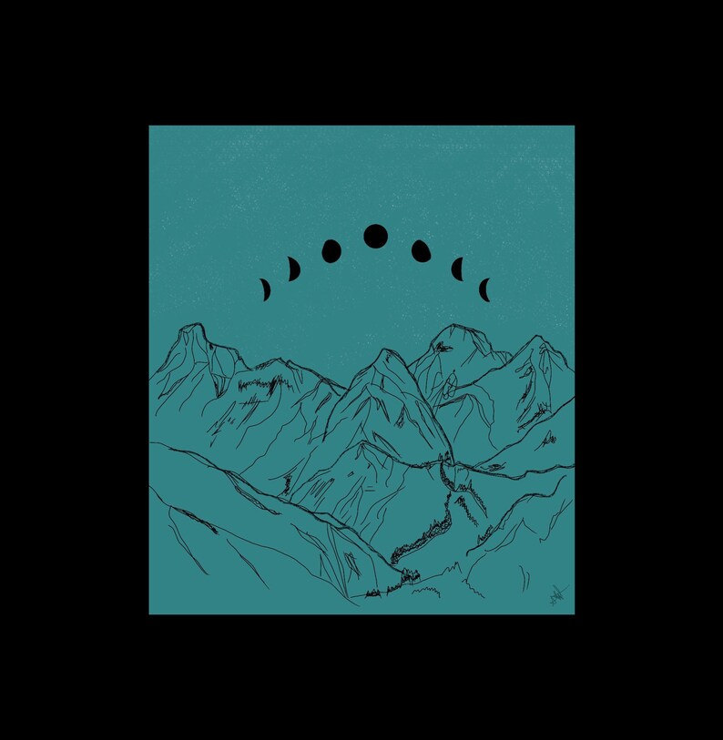 Mountain moon phases line art digital download
