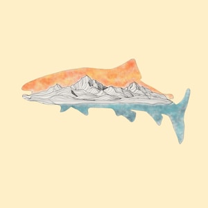 Salmon | mountain | line art | digital | printable | download