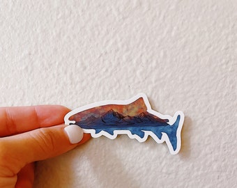 Salmon | mountain | line art | sticker