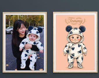 Retrato infantil personalizado a partir de una foto / Regalo al estilo de una pintura al óleo digital