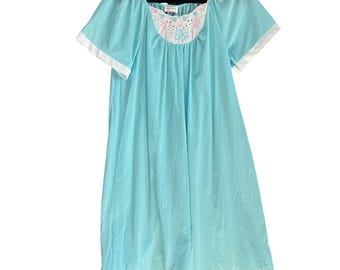 80s vintage satin nightgown - pastel blue with embroidered details