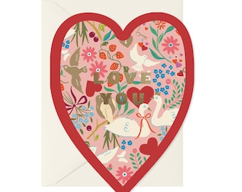 Love Birds Heart - Die-Cut Foil Valentine's Love Card