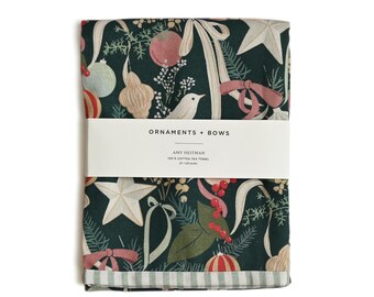 Ornaments + Bows Tea Towel