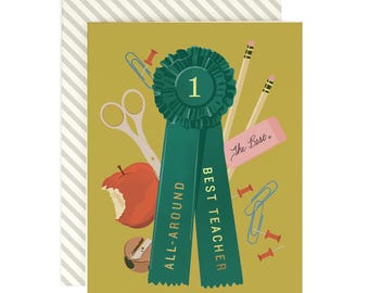 All Around Best Teacher Ribbon - Teacher Card