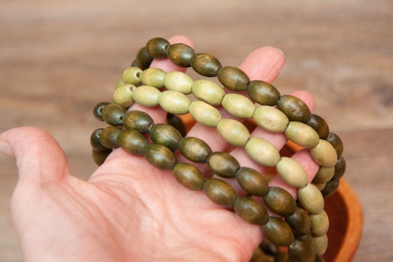 Wooden Bead Necklaces, Vintage Green, Long, Beade… - image 2