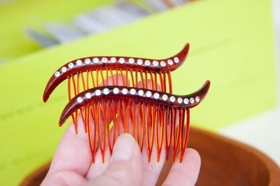 Pair of Vintage Hair Combs with Rhinestones, Brid… - image 1