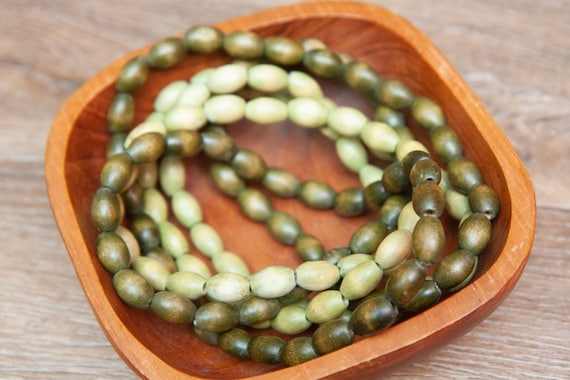 Wooden Bead Necklaces, Vintage Green, Long, Beade… - image 1