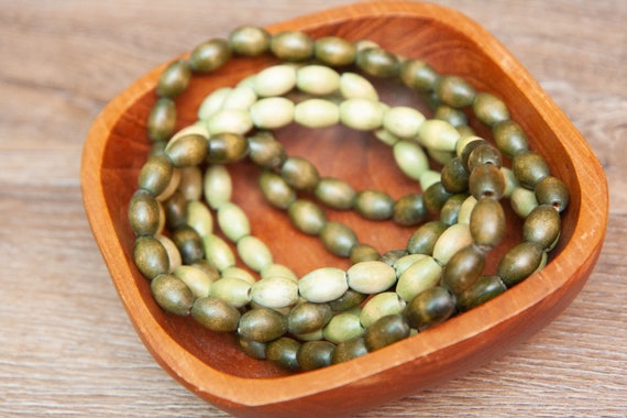 Wooden Bead Necklaces, Vintage Green, Long, Beade… - image 3