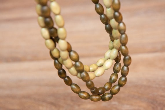 Wooden Bead Necklaces, Vintage Green, Long, Beade… - image 4