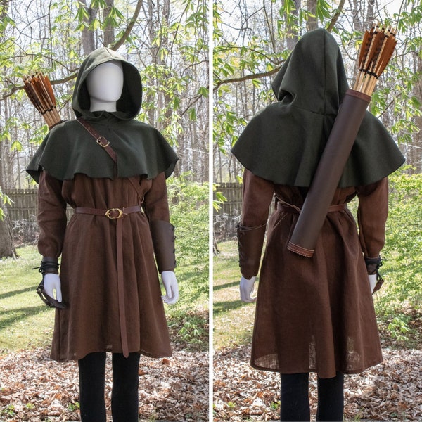 Medieval Archer Costume SET, 6 pc Women's Archery Outfit - (D)