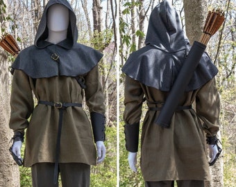 Robin Hood Archer Medieval Costume SET, 6 pc Men's Archery Outfit - (D)