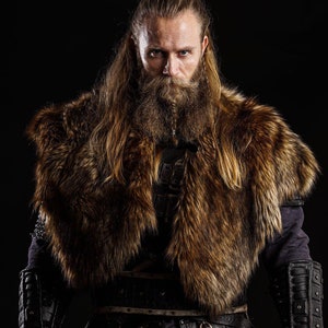 Barbarian Fur Mantle, Viking Shoulder Cape, Medieval Warrior Faux Fur - Choose Size /P/ (Ab)