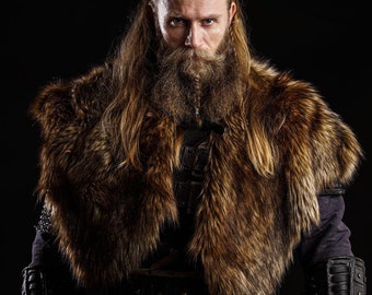 Barbarian Fur Mantle, Viking Shoulder Cape, Medieval Warrior Faux Fur - Choose Size /P/ (Ab)