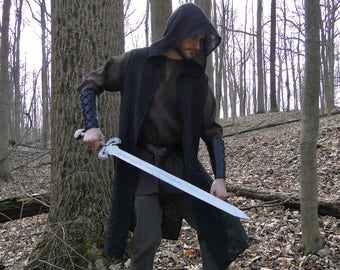 Hooded Ranger Surcoat, Medieval Assassin Vest - Adult Large One Size, 4 Colors - /P/ (LB)