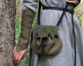 Elven Leaf Cross Body Bag, Fabric Fairy Pocket, Woodland Elf, Pixie Purse - /F/ (LB)