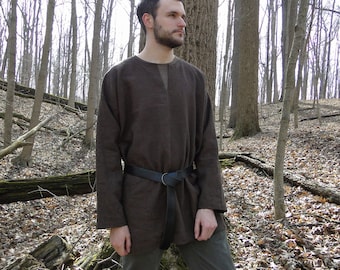 Medieval Shirt Tunic 4 Colors - Long Sleeve - Linen, Viking Archer, Mens Large One Size - /P/ (LB)