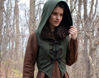 Elven Hoodie, Crop Top, Green Wool, Bodice /F/ (LB)