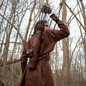 Aljava LARP, Aljava de couro para arco e flecha, estilo viking medieval, alça de 3 pontos, DELUXE (AB)