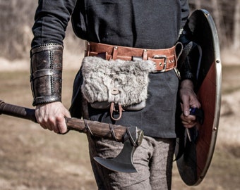 Viking Fur Pouch, Leather Belt Bag, Medieval - The VIKING - /F/ (AB)