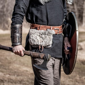 Viking Fur Pouch, Leather Belt Bag, Medieval - The VIKING - /F/ (AB)