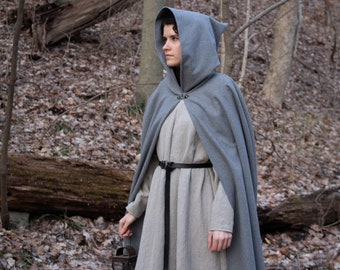 Medieval Wool Cloak, Hooded Cape Fellowship Grey /P/ (LB)