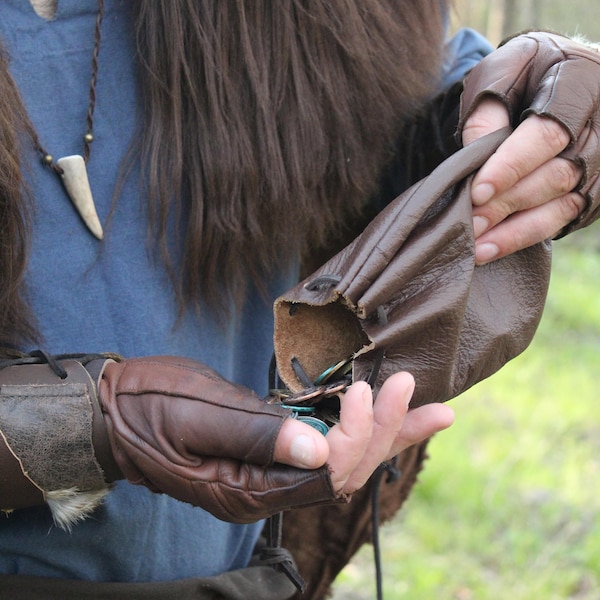 Medieval Coin Pouch, DnD Dice Bag, LARP Leather Drawstring Bag - /F/ (AB)