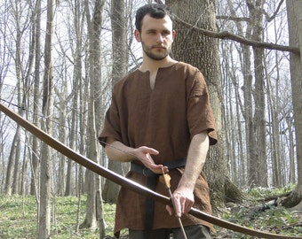 Medieval Shirt Tunic 4 Colors - Short Sleeve - Linen, Viking Archer, Mens Large One Size - /P/ (LB)