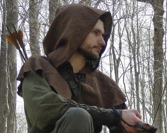 Medieval Hood Linen Capelet - Robin Hood, Renaissance, Archer Ranger - /F/ (LB)