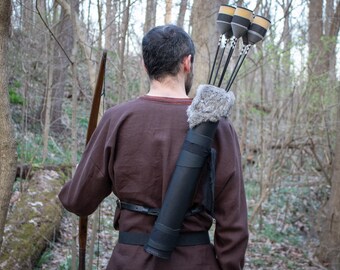 LARP用矢筒、アーチェリー用革製矢筒、中世バイキングスタイル、3点式