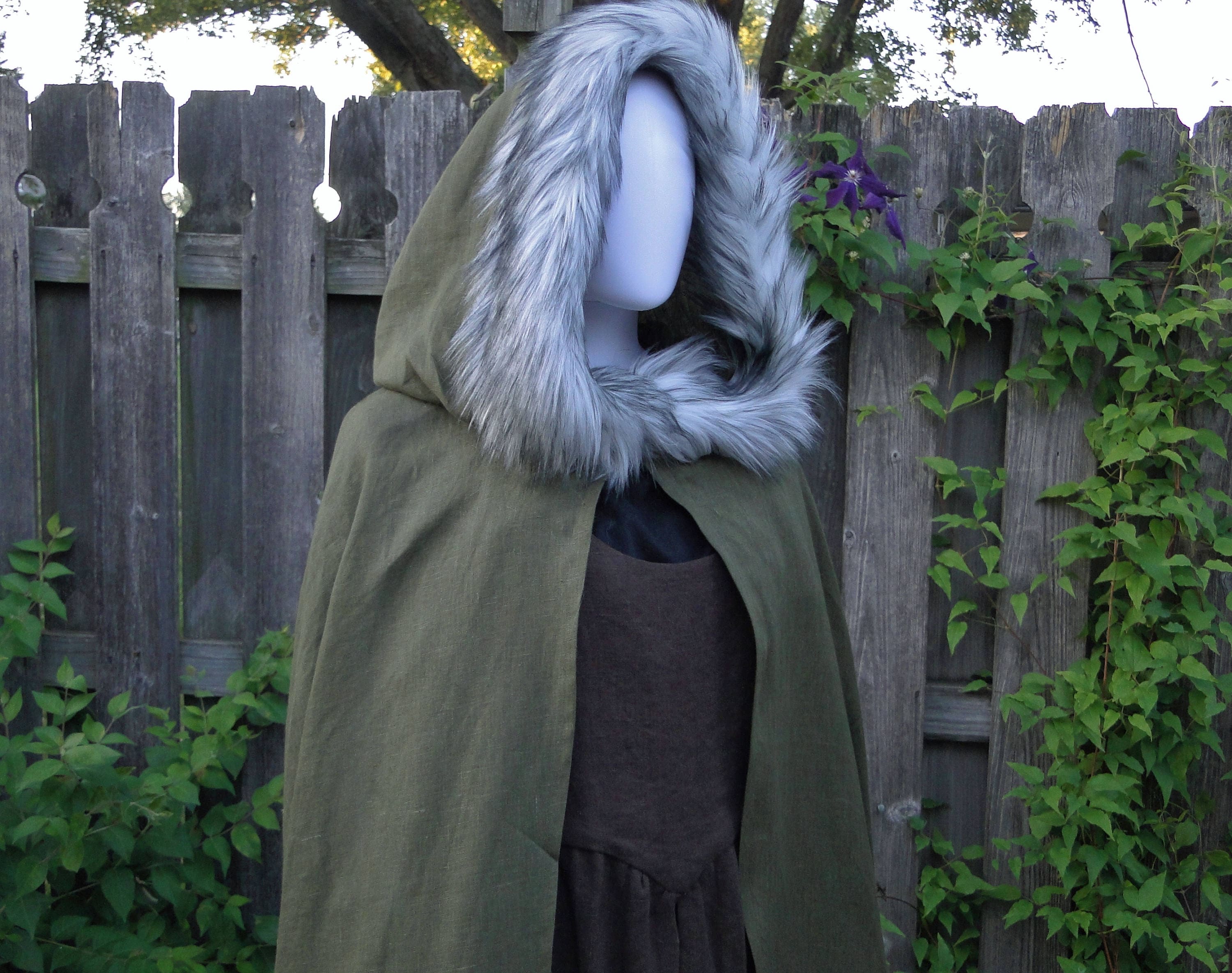 Fur-Lined Winter Viking Hooded Cloak, Ivory