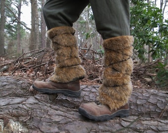 Viking Fur Leggings / Boot Covers, Leg Warmers, Pair - Medieval, Renaissance Fair Costume Accessory, Faux Fur - LEGGINGS - /P/ (AB)