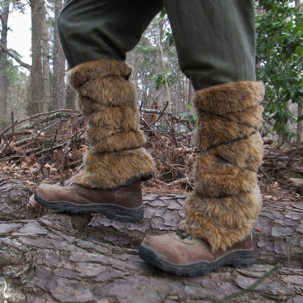 Viking Fur Leggings / Boot Covers, Leg Warmers, Pair - Medieval, Renaissance Fair Costume Accessory, Faux Fur - LEGGINGS - /P/ (AB)