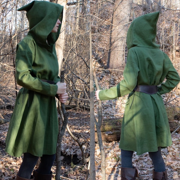 Elven Hooded Tunic, Womens Long Sleeve Top /F/ (LB)