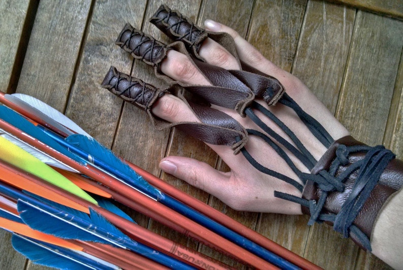 Archery Glove Shooting Leather Draw Hand Glove Renaissance Medieval Choose Size & Color /F/ AB image 2