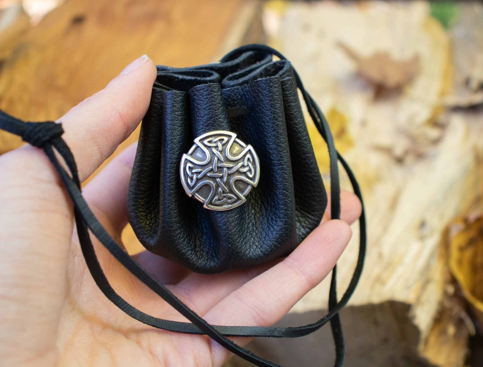 Tree of Life Leather Coin Belt Pouch Dice Leather Bag Celtic